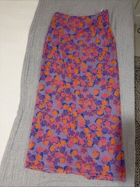 Purple Floral Maxi Skirt with Orange & Pink Blooms